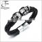Fashion Multistrand Braided Genuine Leather Skull Magnetic Buckle Bracelet Wristband for Men Black