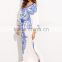 Dresses latest women girl design fashion photos Blue Print in White V Neck Batwing Sleeve Maxi Dress