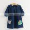 Cartoon patch embroidered pocket cotton half-sleeve denim dress