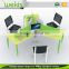 2016 unique design modern steel frame colorful melamine table top 120 degree 3 person office workstation for office furniture
