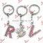 Pink Enamel Alphabet F Metal Keychain with Crystal (KR15121424)