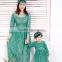 2016 new design pink green lovely lace mommy and me maxi dress
