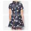 Collection Layered Panel Printed Short Sleeves Women Dress