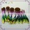 Private label new 10pcs rainbow oval toothbrush makeup brush set with box