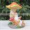 Resin garden decor cute rabbit seating under mushroom statue