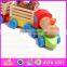 Kid's intelligence Wooden pull along train toy with animal blocks W05C019