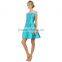 one-line shoulder plain blue short bridesmaid dress with zipper