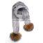 Myfur Adult Stylish Cable Wool Knitting Winter Scarf With Removable Real Natural Color Raccoon Fur Pom Poms