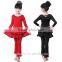 New Girls Kid Latin Performance Tops And Pants Suit Child Long Sleeve Back V-neck Cross Dance Costumes
