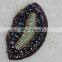 Fancy style lip rhinestone patch gold lurex applique