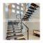 Solid Wood Treads Steel Single Beam Stairs With Glass Railings Design