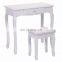 Bathroom 3 Drawers Round Mirror Vanity Wood Makeup Dressing Table Stool Set make up table