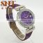 New design quartz leather watch with crystal stones on case