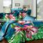 3D Reactive Dye Pink Flower Print Blue & Green Color Bedding Cotton Duvet Cover Bed Set