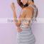 High quality grey and white stripe ribbed sexy bandage dress 2016