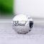 X090C Wholesale Custom Crystal Stone Engraved Dad Round Bead, Sterling Silver 925 Charm