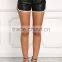 MGOO 2017 New Style Black Leatherette Lace Up Shorts Block White Black Shorts Sexy Cool Mini Sexy Shorts