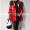 Shiny fabric heavy and warm Duck  down Filling water resistant Jacket colorful faux fur Puffer coat for ladies in winter