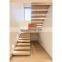 Modern house glass staircase design led glass steel wood floating stairs
