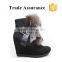 Black suede rabbit fur luxury winter boots for women