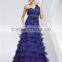 Elegant blue one-shoulder ruffle layering formal chiffon quinceanera dress pattern