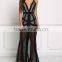 Latest Sexy Slit Black Mesh Net Slit Maxi Gown Dress With Cross Back Designs HSd5113