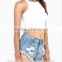 White 95% Cotton 5% Spandex Crop Top Custom Printed Sexy Hipster Crop Top Womens Sleeveless Crop Top Wholesale