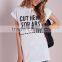 Women custom rolled sleeves white t shirt,elongated t shirt wholesale china