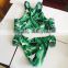 Girls beach bikini green leaves printing pattern swimsuit bikini