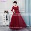 Long Sleeves Red Burgundy Bridesmaid Dresses High Quality Tulle Corset Long Brides Maid Dresses Vestidos De
