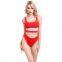 Women Bikinis Plain Color One-piece Girls Summer Swimwear