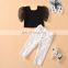Toddler Kids Baby Girls Clothes Set Black Tops White Denim Long Pants Jeans Outfits Girl Clothing Set