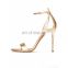 Golden color heel sandal open toe ladies high heels sandals with ankle strap women shoes