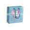 Fancy Printed Graphic Boutique Clothes Packaging Gift Cardboard Bow-tie Decoration Blue Paper Bag with Rope Handle