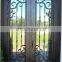 luxury exterior strong metal frame tempered glass double glass wrought iron door