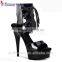 Black color with ankle strap and lace up thick sole sex high heels shoes for woman