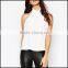 white semi Transparent blouse top women's wear sleeveless chimney collar waist length girls teenage women's