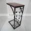 Metal and Wood Cherry Finish Decorative Vine Leaf Scroll Design Side Sofa end table