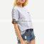 Wholesale Women Apparel Round Neck Striped And Printed With Pockets Casual T-Shirt