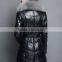 Euro Fashion Real Curly Lamb Fur Long Overcoat with Silver Fox Fur Collar and Leathe Belt Sheep Skin Fur Overcoat