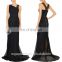 wholesale new fashion women clothes long evening party wear gown black crochet sexy evening gown dress