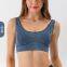Detachable molded cup denim yoga sports bra for women, tight fitting, elastic, high-strength, shock-absorbing, gathered fitness bra