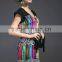 European new fashion cape sleeve V neck colorful print midi dress