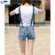 Womens ladys Jeans Shorts Hot Pants Suspenders Overalls Denim Lovely Zipper Side