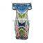 Vintage Off Shoulder Traditional African Printed Dashiki Bodycon Mini Dress