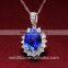 European style jewelry blue gemstone pendant 925 silver floating necklace for wedding