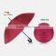 Windproof rain umbrella in wine red with straight curve handle