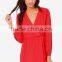 2016 New Dress Wrap Red Long Sleeve Dress Sexy Short Mini Dress