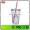 promotional double wall 16 ounce bpa free acrylic tumbler with straw