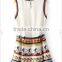White Snoopy Print Pleated Belt Sleeveless Chiffon Dress